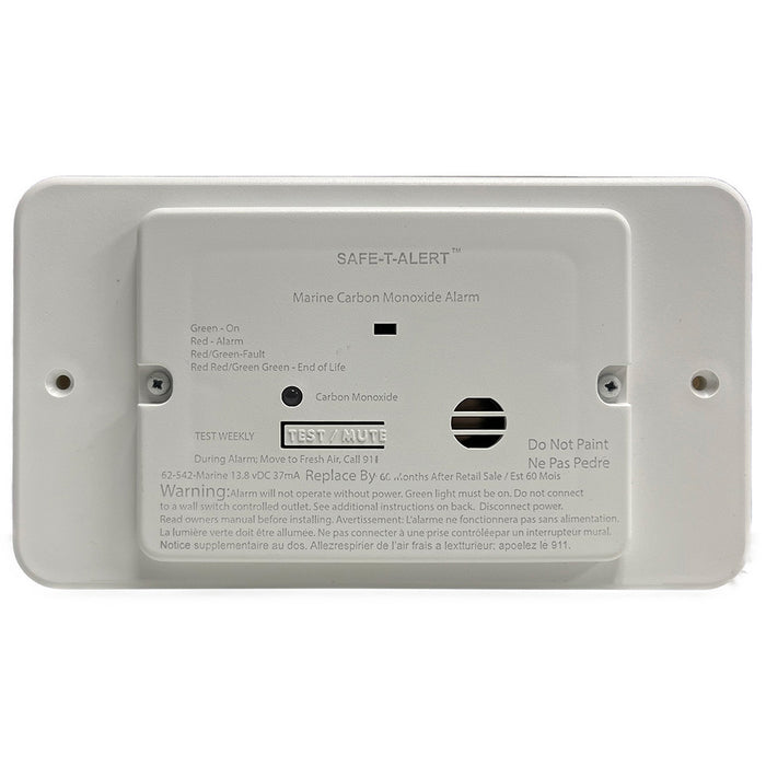 SafeTAlert 62 Series Marine Carbon Monoxide  Flush Mount  White  12V wTrim Ring 62542TRWTM