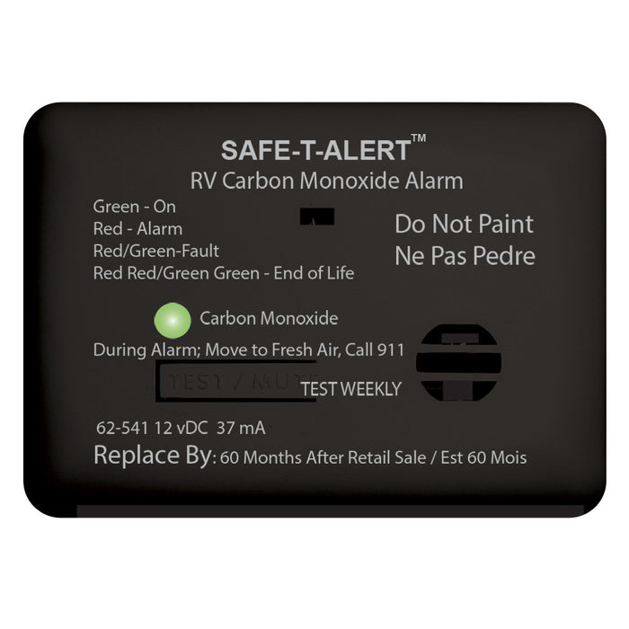 SafeTAlert 62 Series Carbon Monoxide Alarm  12V  RV Surface Mount  Black 62541BL