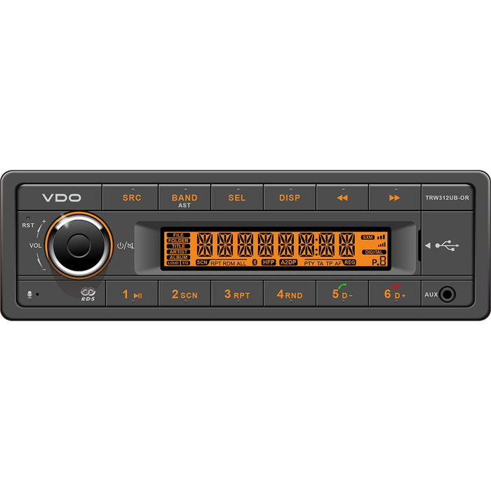 VDO 12V Radio wFM RDS Tuner MP3WMAUSBBluetooth  Orange Illumination TRW312UBOR