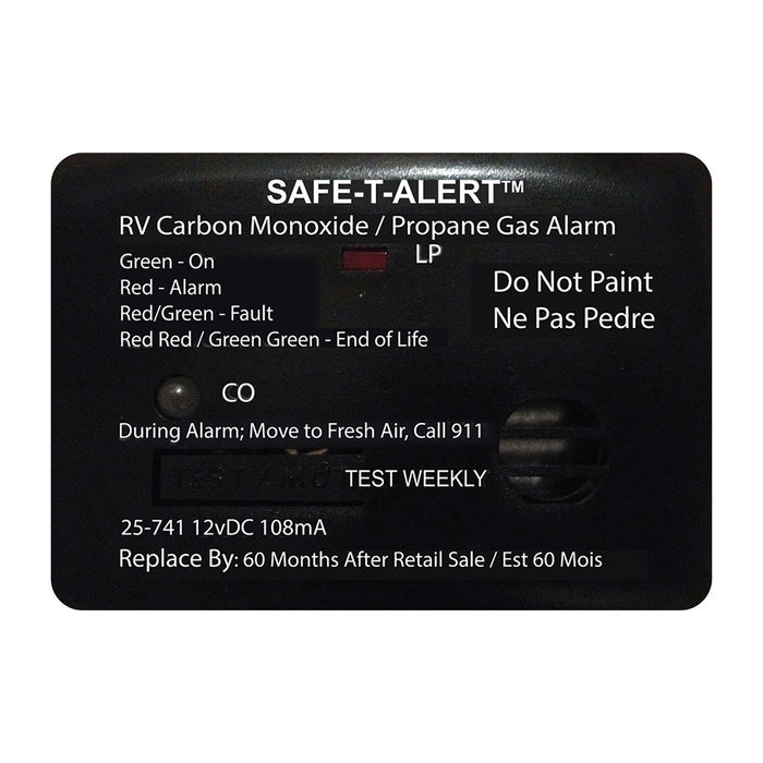 SafeTAlert 25 Series Surface Mount Dual Carbon MonoxidePropane Alarm  12V Hardwire  Black 25741BL