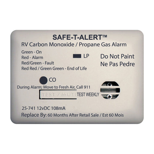 SafeTAlert 25 Series Surface Mount Dual Carbon MonoxidePropane Alarm  12V Hardwire  White 25741WT