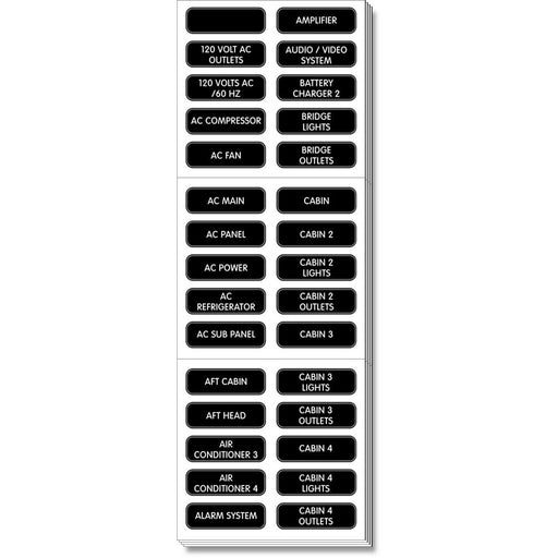 Blue Sea 8067 AC Panel Extended 120 Label Set 8067