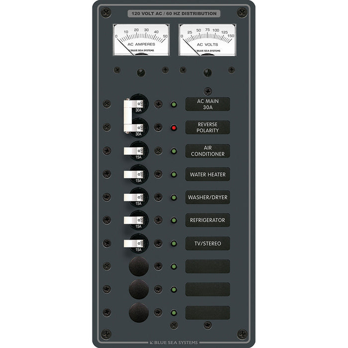 Blue Sea 8074 AC Main 8 Positions Toggle Circuit Breaker Panel  White Switches 8074