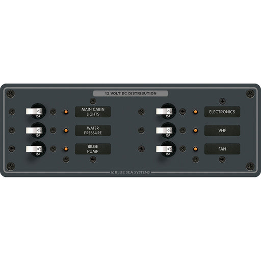 Blue Sea 8096 DC 6 Position Toggle Branch Circuit Breaker Panel  White Switches 8096