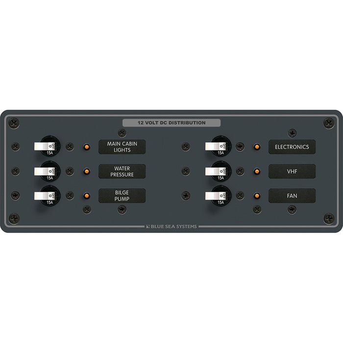 Blue Sea 8096 DC 6 Position Toggle Branch Circuit Breaker Panel  White Switches 8096