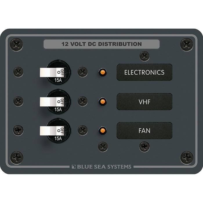 Blue Sea 8025 DC 3 Position Breaker Panel  White Switches 8025