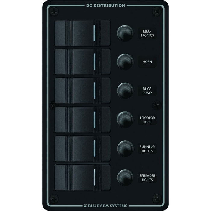 Blue Sea 8373 Water Resistant 6 Position  Black  Vertical Mount Panel 8373