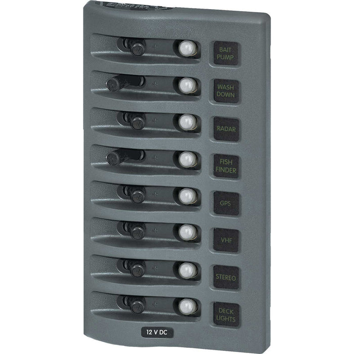 Blue Sea 4378 WeatherDeck Water Resistant Circuit Breaker Panel  8 Position  Grey 4378