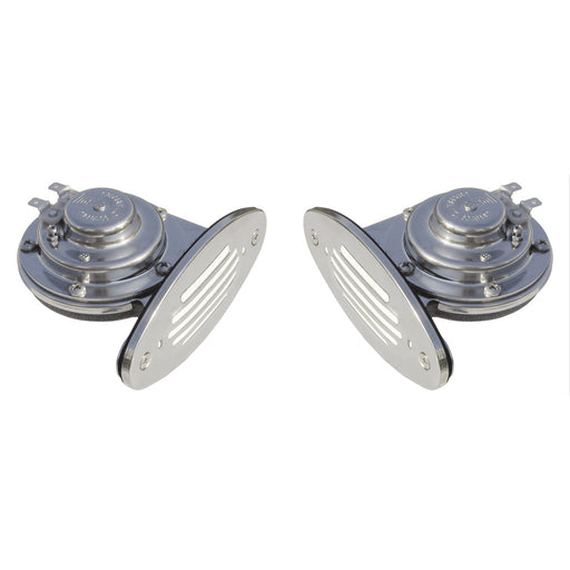 Schmitt Marine Mini Stainless Steel Dual DropIn Horn wStainless Steel Grills High  Low Pitch 10055