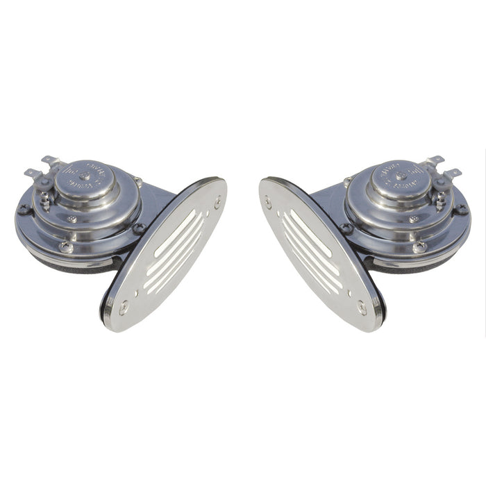 Schmitt Marine Mini Stainless Steel Dual DropIn Horn wStainless Steel Grills High  Low Pitch 10055