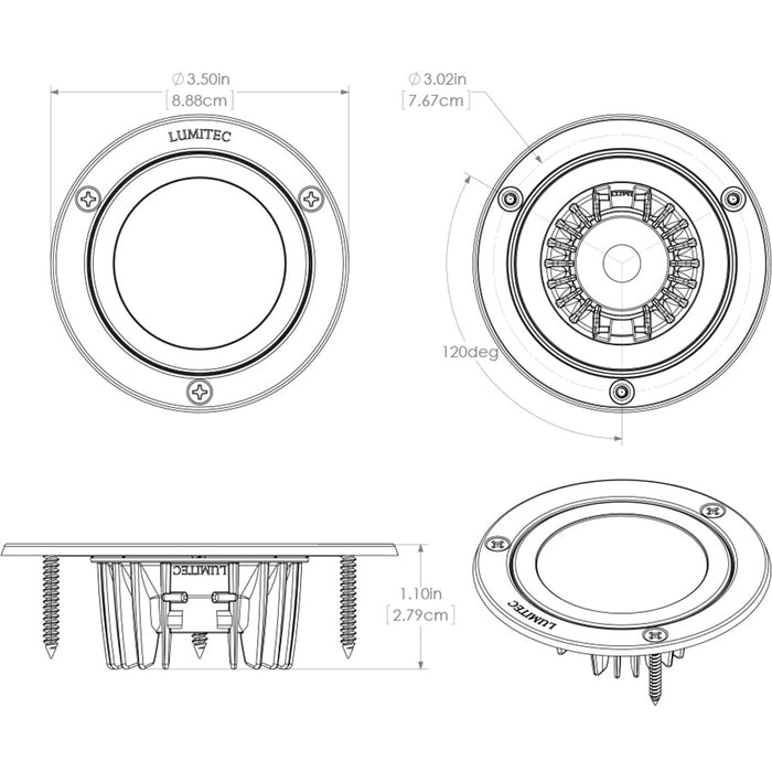 Lumitec Shadow  Flush Mount Down Light  White Finish  3Color RedBlue NonDimming wWhite Dimming 114128