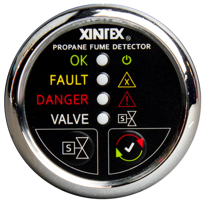 FireboyXintex Propane Fume Detector wPlastic Sensor  Solenoid Valve  Chrome Bezel Display P1CSR