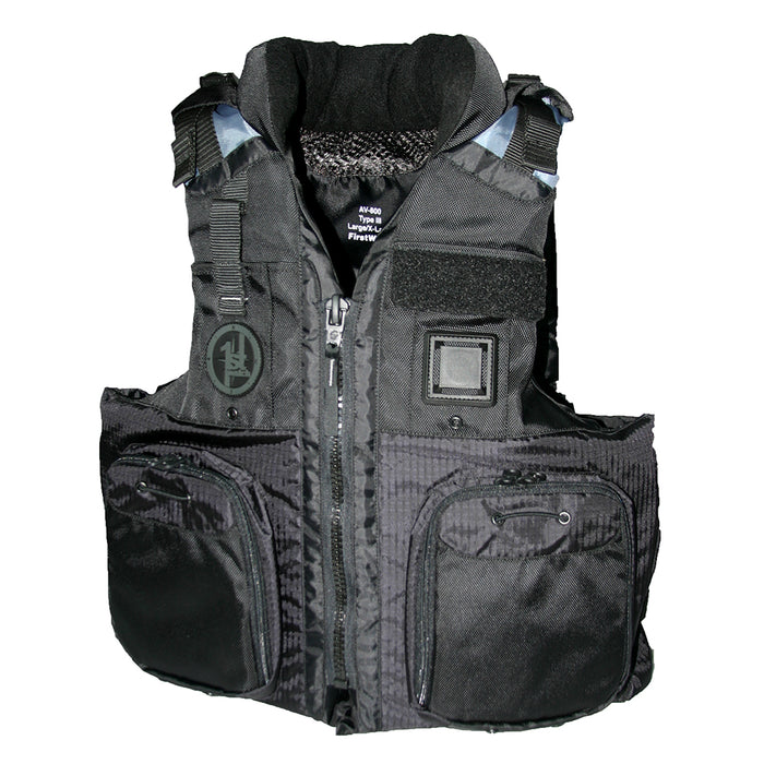 First Watch AV800 Four Pocket Flotation Vest  Black  Large to XL  AV800BKLXL