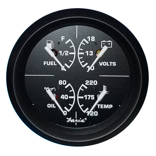Faria Euro Black 4 Multifunction Gauge  VoltFuelOilWater Temperature 32851
