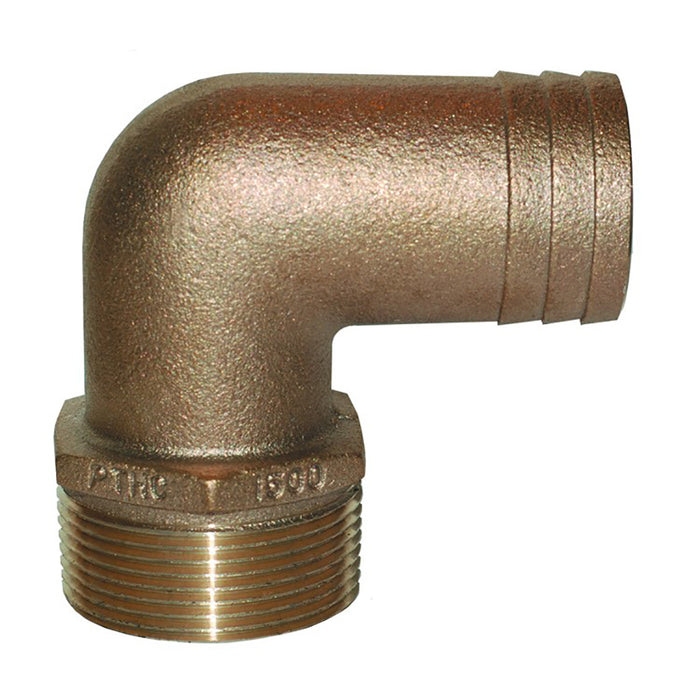 GROCO 1 NPT x 1 ID Bronze 90 Degree Pipe to Hose Fitting Standard Flow Elbow PTHC1000