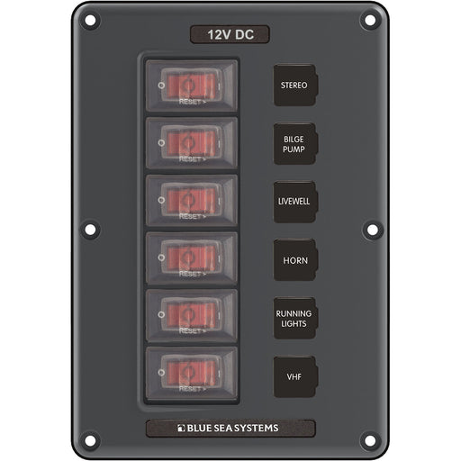 Blue Sea 4322 Circuit Breaker Switch Panel 6 Position  Gray 4322