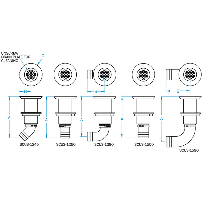 GROCO Deck Scupper 90 Degree 112 Hose Connection SCUS1590