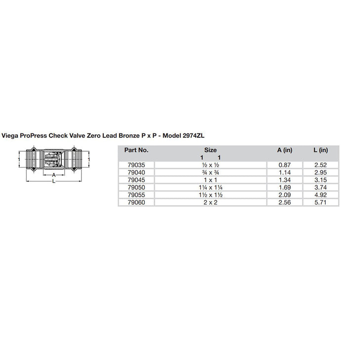 Viega ProPress 1 Zero Lead Check Valve  Double Press Connection  Smart Connect Technology 79045