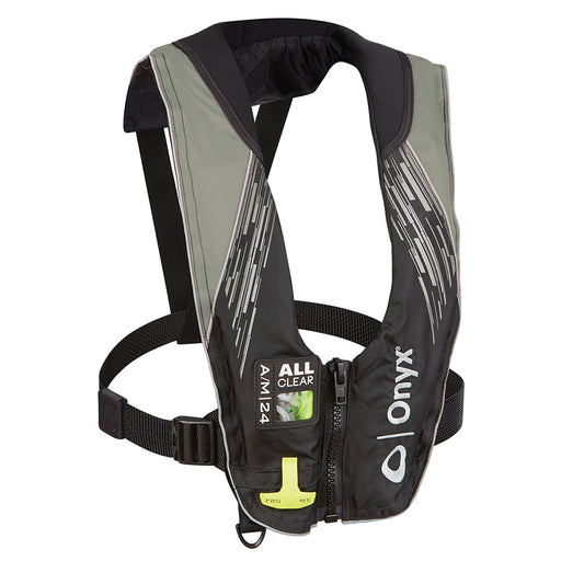 Onyx AM24 Series All Clear AutomaticManual Inflatable Life Jacket  Grey  Adult 13220070100421