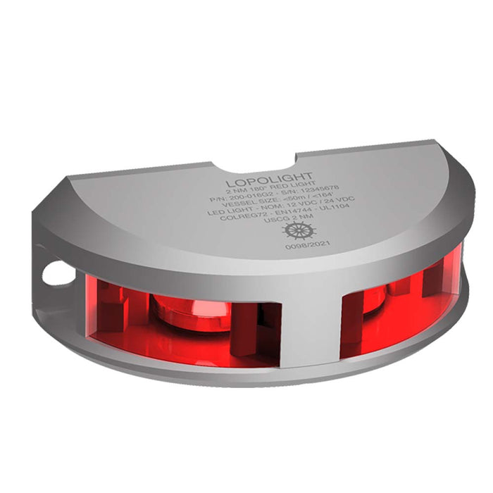Lopolight Series 200016  Navigation Light  2NM  Vertical Mount  Red  Silver Housing 200016G2