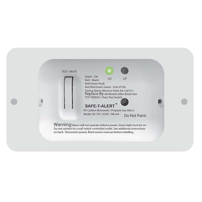 SafeTAlert 85 Series Carbon Monoxide Propane Gas Alarm  12V  White 85741WT
