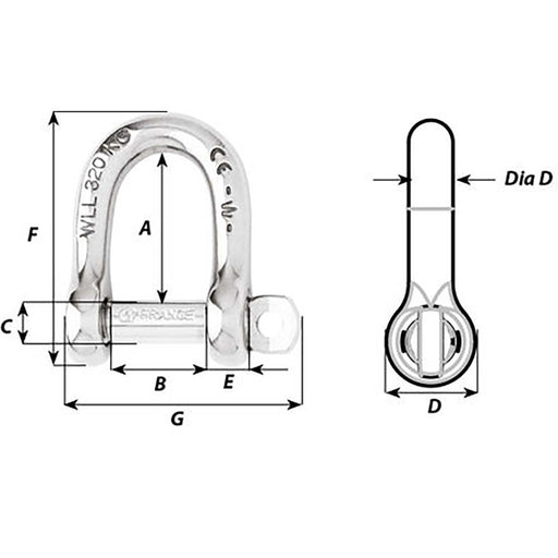 Wichard SelfLocking D Shackle  Diameter 5mm  316 1202W