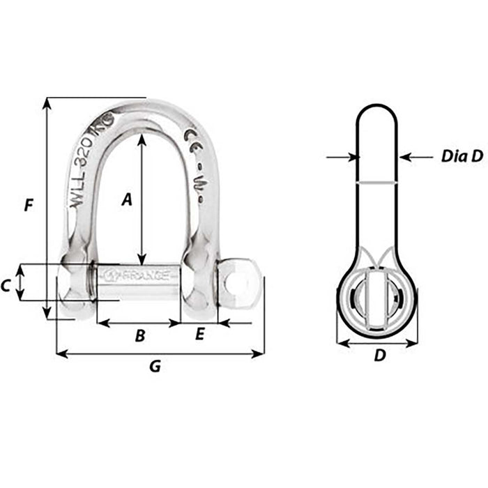 Wichard SelfLocking D Shackle  Diameter 8mm  516 1204W