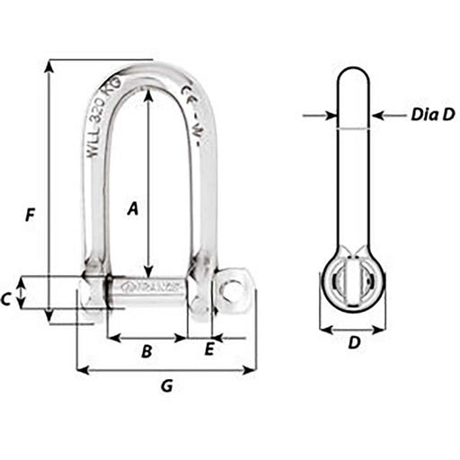 Wichard SelfLocking Long D Shackle  Diameter 6mm  14 1213W
