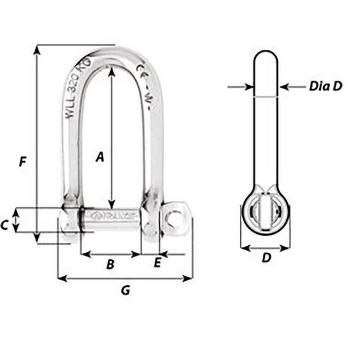 Wichard SelfLocking Long D Shackle  Diameter 8mm  516 1214W