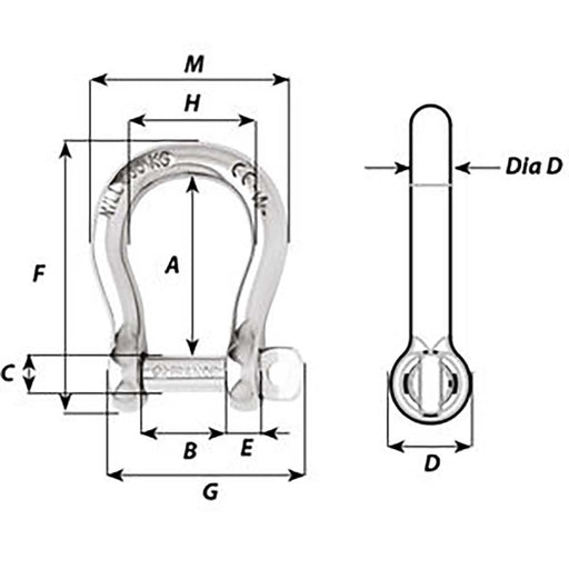 Wichard SelfLocking Bow Shackle  Diameter 6mm  14 1243W