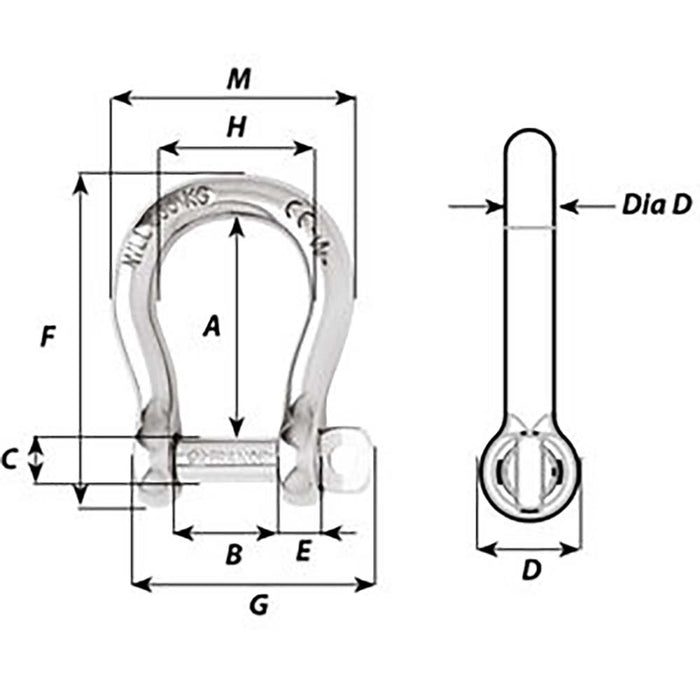 Wichard SelfLocking Bow Shackle  Diameter 6mm  14 1243W