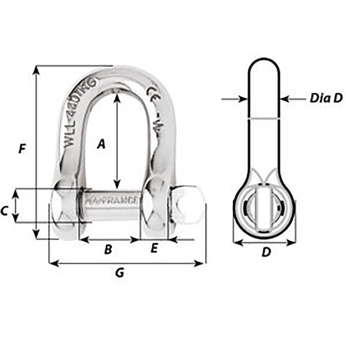Wichard Captive Pin D Shackle  Diameter 8mm  516 1404W