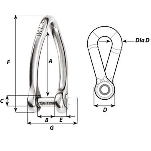 Wichard Captive Pin Twisted Shackle  Diameter 6mm  14 1423W