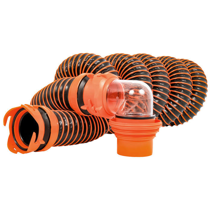Camco RhinoEXTREME 15 Sewer Hose Kit w Swivel Fitting 4 In 1 Elbow Caps 39859