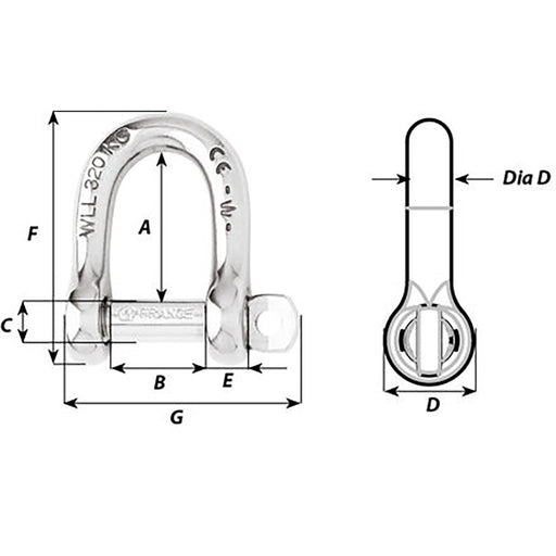 Wichard Not SelfLocking D Shackle  14mm Diameter  916 1207W