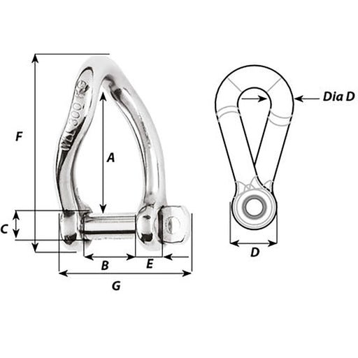 Wichard SelfLocking Twisted Shackle  10mm Diameter  1332 1225W