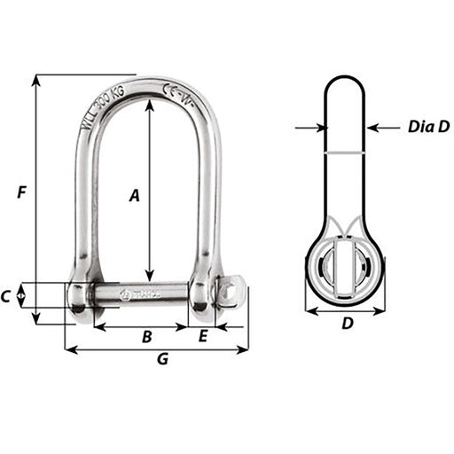 Wichard SelfLocking Large Opening Shackle  10mm Diameter  1332 1265W