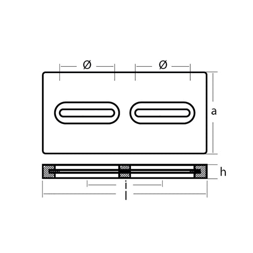Tecnoseal Rectangular Zinc Plate Anode wInserts  12 x 6 x 1 TECDIVERSD