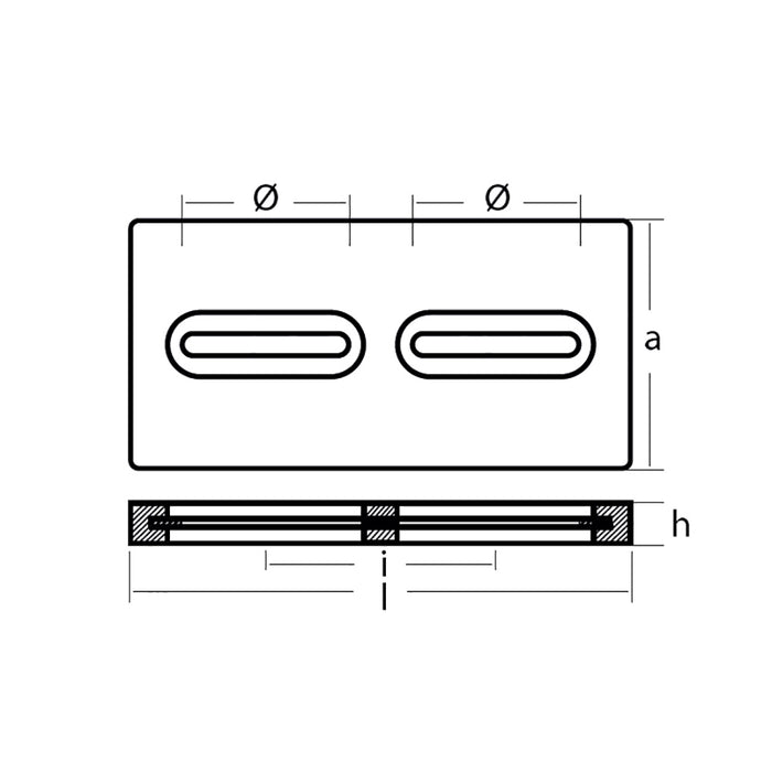 Tecnoseal Rectangular Zinc Plate Anode wInserts  12 x 6 x 1 TECDIVERSD