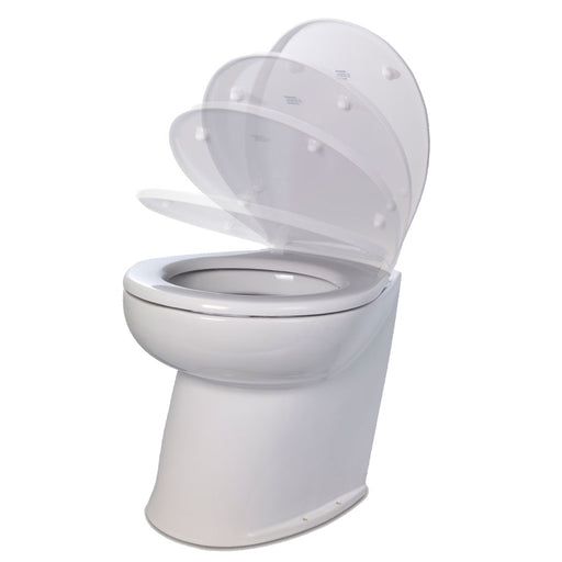Jabsco Deluxe Flush 17 Angled Back 12V Raw Water Electric Marine Toilet wRemote Rinse Pump  Soft Close Lid 582203012