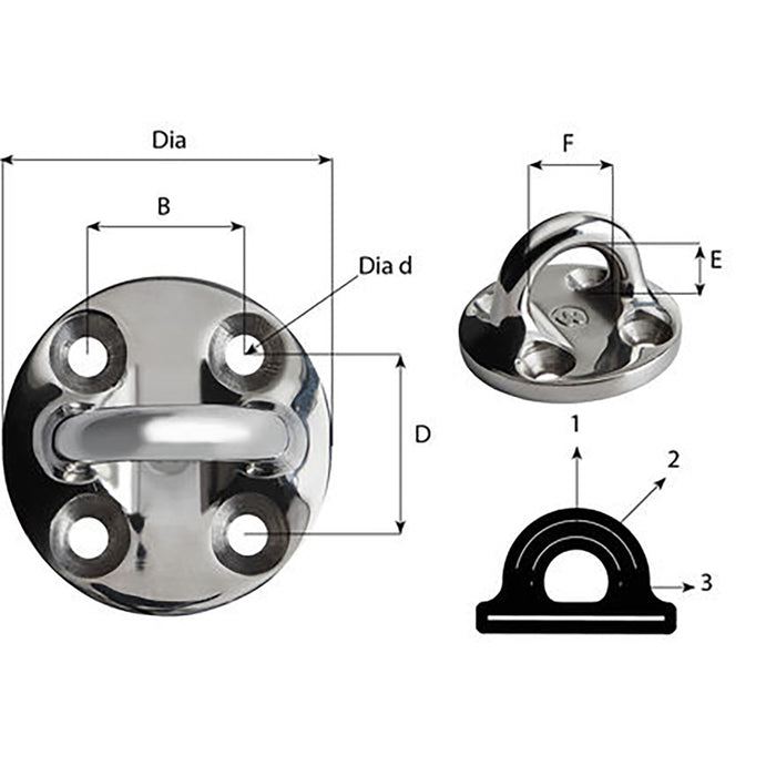 Wichard Round Pad Eye  57mm Diameter 214  Fixed 6635W